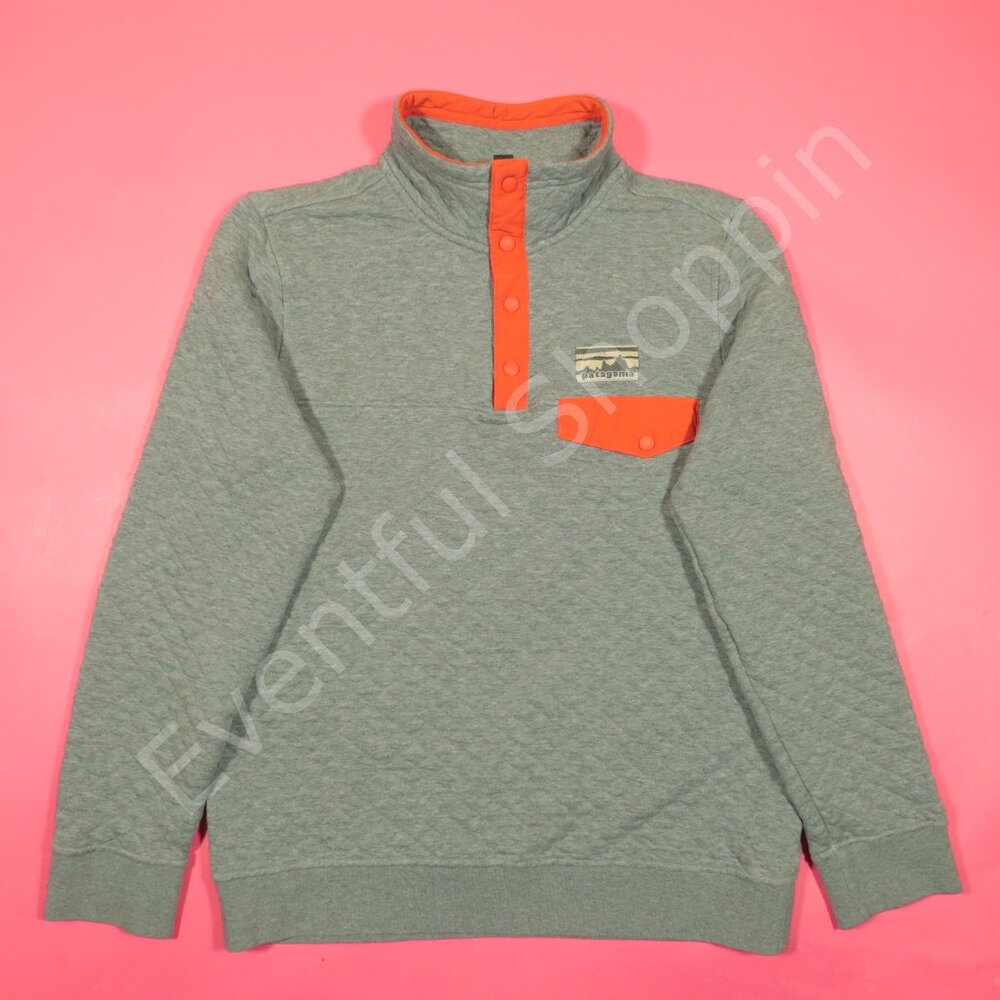 Patagonia Pullover Mens M Gray Snap T Sweater Quilt Retro Cotton Feather - Picture 2 of 7